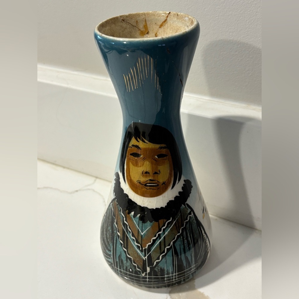 Vintage MATTHEW ADAMS Sascha Brastoff ALASKAN Doll Girl Mid Century Vase Damaged